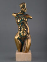 Eva-tors, sculptură în bronz, 30cm, soclu de travertin, 2000