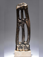Ușă diaconească, sculptură în bronz, 59cm, soclu de travertin, 2019